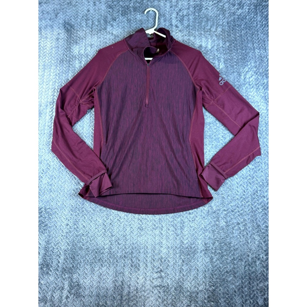 Adidas Climalite Top Womens M Heather Maroon Stretch Raglan Sleeve Quarter Zip